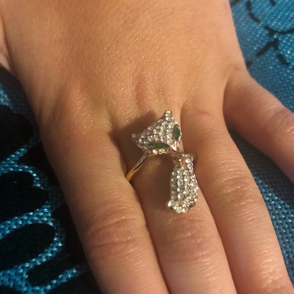 Glittery fox ring with green eyes size 7 - Picture 4 of 5